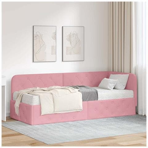 Cornice del letto ad angolo Rosa 80 x 200 cm Velluto - Foto 2