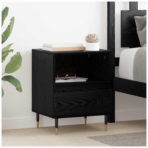 Armadio da Notte con cassetto 2 pcs Rovere nero 40 x 35 x 50 cm - Foto 2
