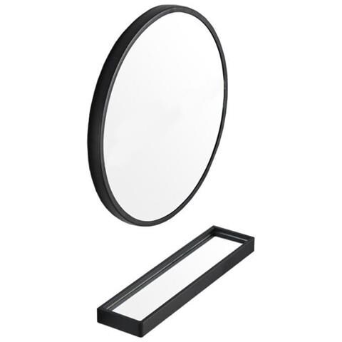 Specchio rotondo VALORA con mensola per bagno e ingresso, nero 80 cm - Foto 6