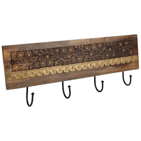 Portabito In Legno Con 4 Ganci Marrone 50x5x18h - Foto 1