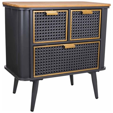 Comodino In Metallo Nero E Legno 58x33x60h - Foto 1