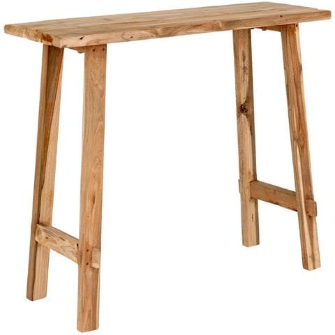 Consolle Girona In Teak Naturale Con Gambe A Cavalletto, 90×30×80 Cm - Foto 1