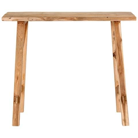 Consolle Girona In Teak Naturale Con Gambe A Cavalletto, 90×30×80 Cm - Foto 2