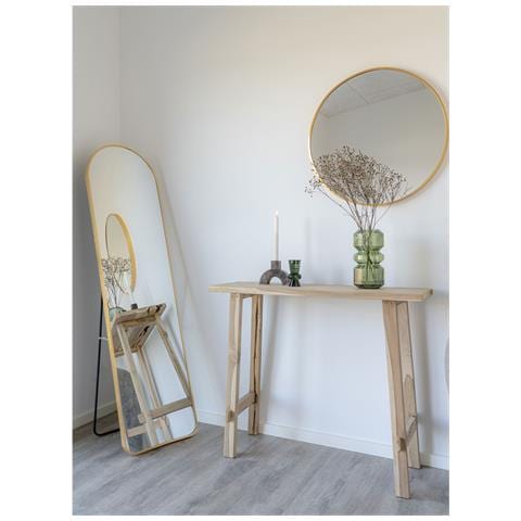 Consolle Girona In Teak Naturale Con Gambe A Cavalletto, 90×30×80 Cm - Foto 8