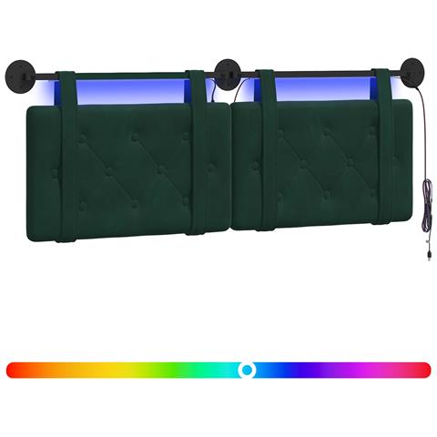 Testiera sospesa Con luce LED Verde Scuro Velluto - Foto 1