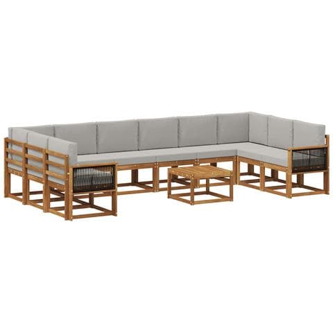 Set di divani da esterno 11 pcs Naturale e Grigio Chiaro - Foto 1