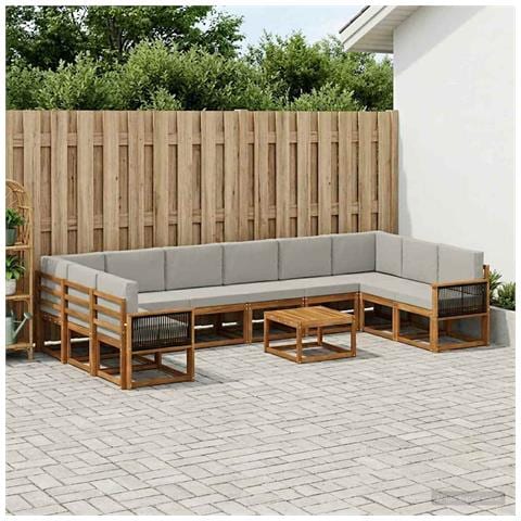 Set di divani da esterno 11 pcs Naturale e Grigio Chiaro - Foto 2