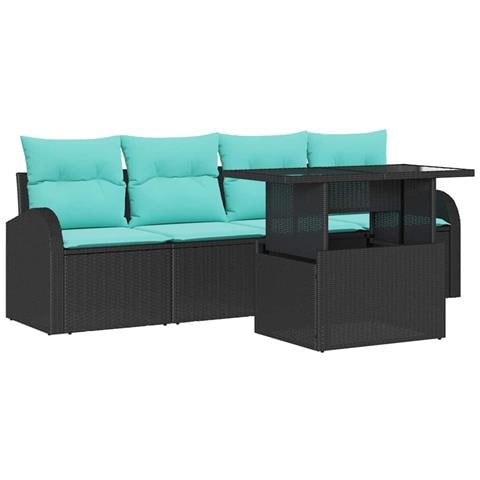 Set Divano da Giardino 5 pz Nero Rattan in Polipropilene - Foto 1