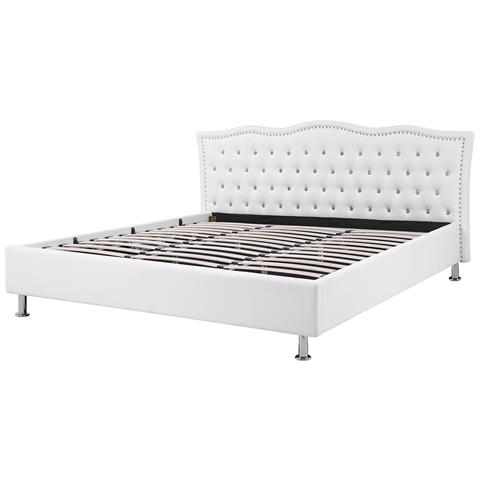 Letto Matrimoniale Con Contenitore In Pelle Sintetica Bianca 180x200cm Metz - Foto 27
