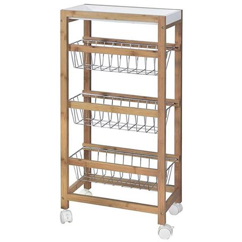 Carrello Cucina Slim Salvaspazio Legno Bambu 4 Ripiani 1 Vassoi 3 Cestelli Ruote - Foto 5