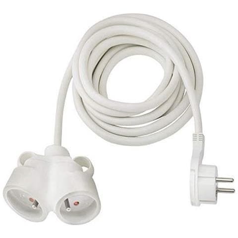 Cavo Di Prolunga Da 2 M Con Spina Piatta E Doppia Spina (ip20, Cavo Tipo H05vv-f 3g1.5), Bianco - Foto 1