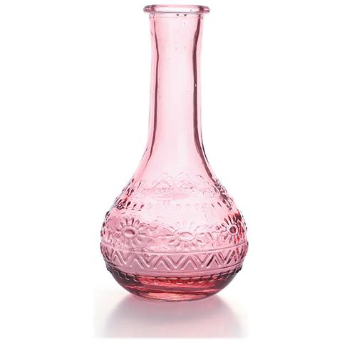 Vaso Di Vetro Vintage Con Rilievo - Rosa - 7,5 X 15,8 Cm - Foto 1