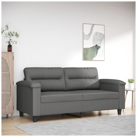 Divano A 2 Posti Grigio Scuro 140 Cm In Tessuto Microfibra - Foto 1