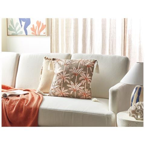 Cuscino Decorativo Melobesia Cotone 45 X 45 Cm Motivo Di Piante Beige - Foto 1