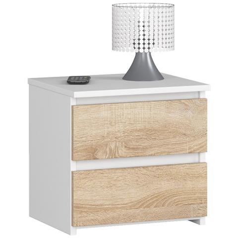 Comodino CL2, 2 cassetti, 40x35x40 cm, Colore Bianco e Sonoma Quercia - Foto 1