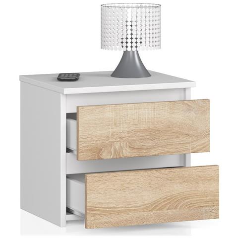 Comodino CL2, 2 cassetti, 40x35x40 cm, Colore Bianco e Sonoma Quercia - Foto 2