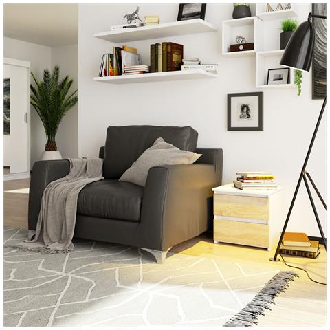 Comodino CL2, 2 cassetti, 40x35x40 cm, Colore Bianco e Sonoma Quercia - Foto 5