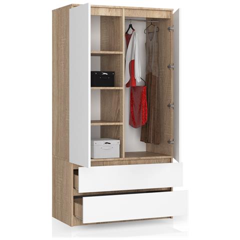 Armadio A 2 Ante Battenti E Cassetti S90, 90x51x180 cm, Colore Sonoma Quercia e Bianco - Foto 2