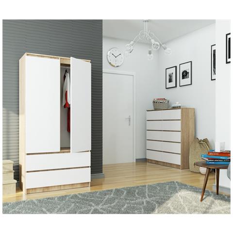 Armadio A 2 Ante Battenti E Cassetti S90, 90x51x180 cm, Colore Sonoma Quercia e Bianco - Foto 7