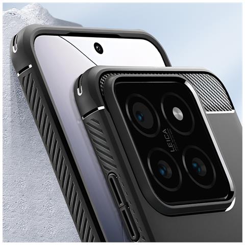 Cover Per Xiaomi 14 Silicone Anti-urto Angoli Rinforzati Carbonio, Nero - Foto 5
