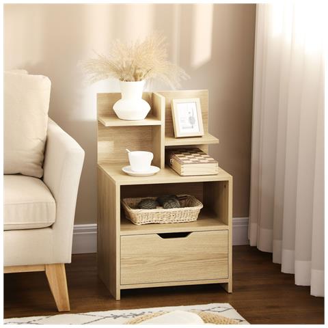 Comodino Con 2 Ripiani Aperti E Cassetto In Truciolato Per Camera Da Letto E Salotto, 45x35x73 Cm - Foto 6