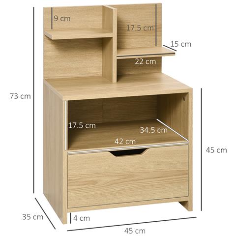 Comodino Con 2 Ripiani Aperti E Cassetto In Truciolato Per Camera Da Letto E Salotto, 45x35x73 Cm - Foto 2
