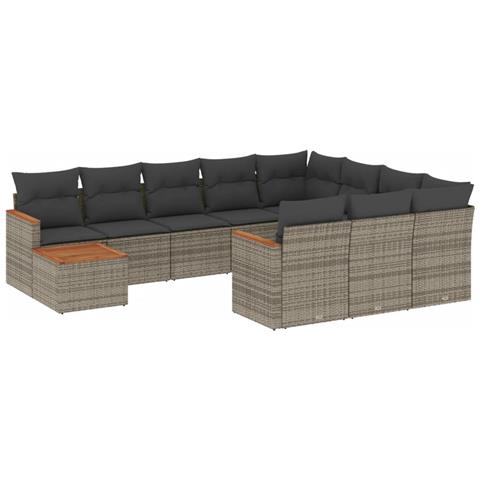 Set Divani da Giardino 11 pz con Cuscini in Polyrattan Grigio - Foto 1