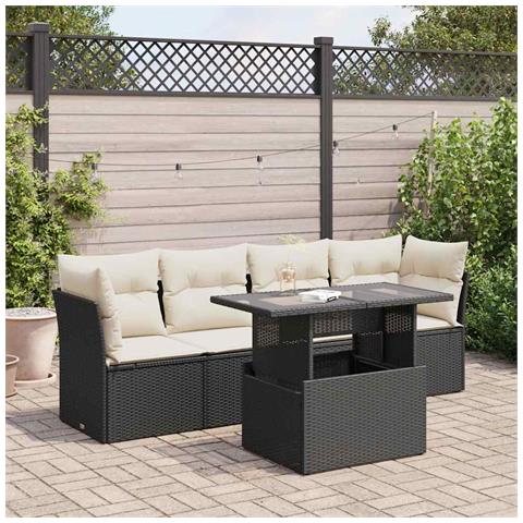 Set Divani Da Giardino 5 Pz Con Cuscini In Polyrattan Nero - Foto 2