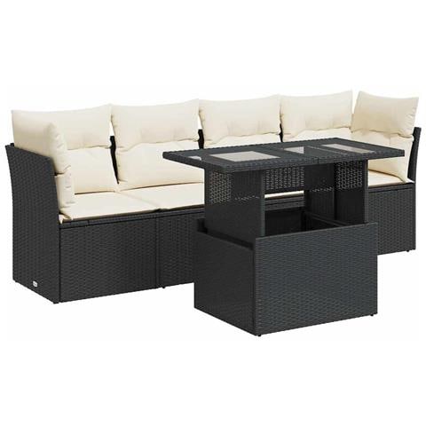 Set Divani Da Giardino 5 Pz Con Cuscini In Polyrattan Nero - Foto 1