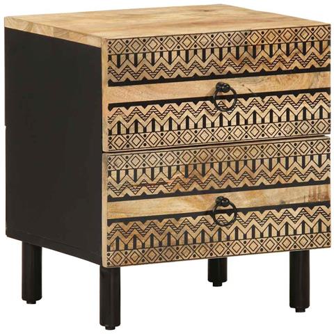 Comodino Nero 40x33,5x46 Cm In Legno Massello Di Mango Grezzo - Foto 1