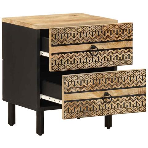 Comodino Nero 40x33,5x46 Cm In Legno Massello Di Mango Grezzo - Foto 2