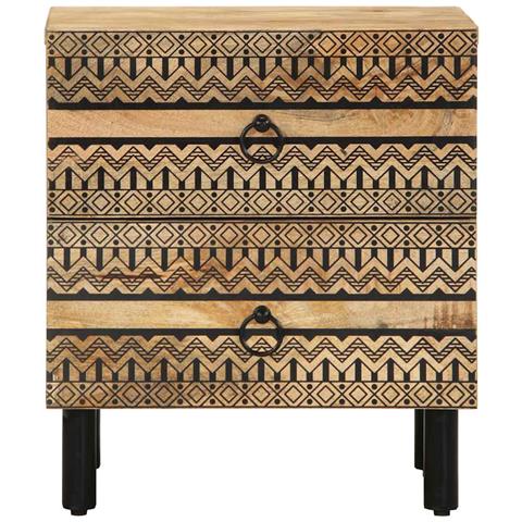 Comodino Nero 40x33,5x46 Cm In Legno Massello Di Mango Grezzo - Foto 3