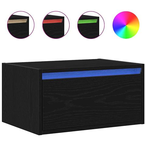 Comodino a Parete con Luci LED Rovere Nero - Foto 1
