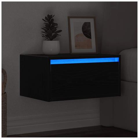 Comodino a Parete con Luci LED Rovere Nero - Foto 10