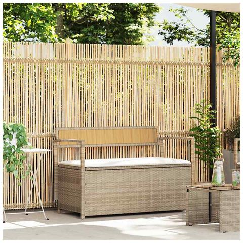 Panca Portaoggetti da Giardino con Cuscino Beige in Polyrattan - Foto 1