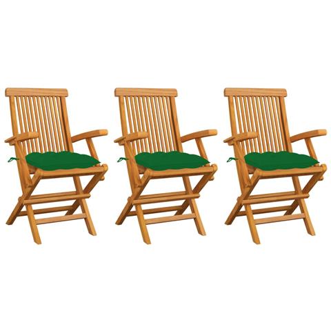 Lusso Casadino -  Sedie Da Giardino Con Cuscini Verdi 3pz Legno Massello Di Teak - Foto 2