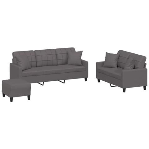 Set di Divani 3 pz con Cuscini Grigio in Similpelle - Foto 1