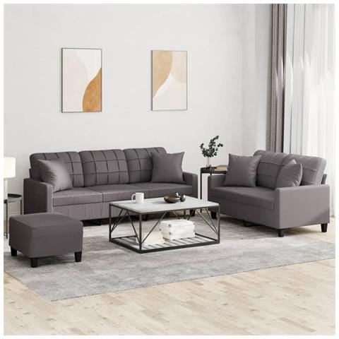 Set di Divani 3 pz con Cuscini Grigio in Similpelle - Foto 2