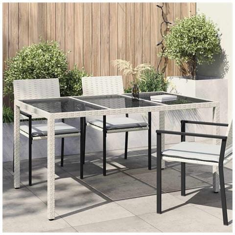 Tavolo da pranzo da giardino bianco 150x90x75 cm polyrattan - Foto 2