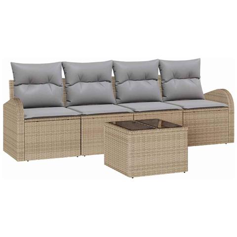 Set di Divani da Giardino da 5 Pezzi con Cuscini Beige in Polirattan - Foto 1