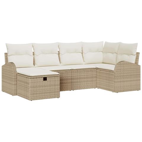 Set Divano da Giardino 6 Pezzi con Cuscini Beige in Rattan Polipropilene - Foto 1