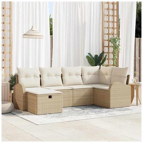 Set Divano da Giardino 6 Pezzi con Cuscini Beige in Rattan Polipropilene - Foto 2