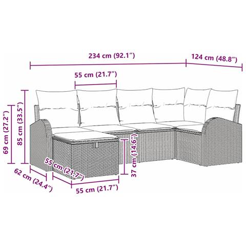Set Divano da Giardino 6 Pezzi con Cuscini Beige in Rattan Polipropilene - Foto 9