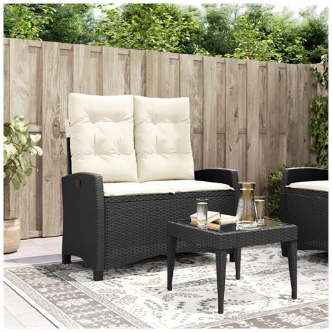 Panca Reclinabile da Giardino con Cuscini Nera in Polyrattan - Foto 2