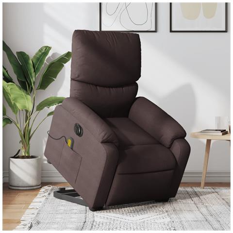 Poltrona Alzapersona Massaggio Elettrica Marrone Scuro Tessuto - Foto 2