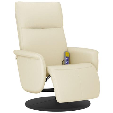 Poltrona Reclinabile Massaggio con Poggiapiedi Crema Similpelle - Foto 1
