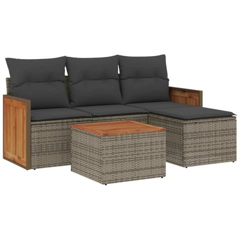 Set Divano da Giardino 5 pz con Cuscini Grigio in Polyrattan - Foto 1