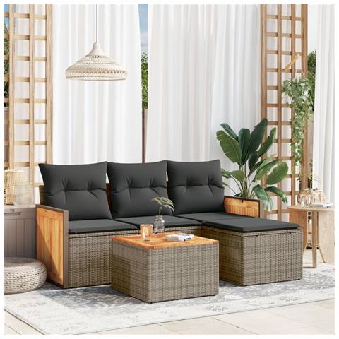 Set Divano da Giardino 5 pz con Cuscini Grigio in Polyrattan - Foto 2