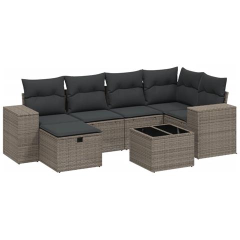 Set Divani da Giardino 7pz con Cuscini Grigio Chiaro Polyrattan - Foto 1