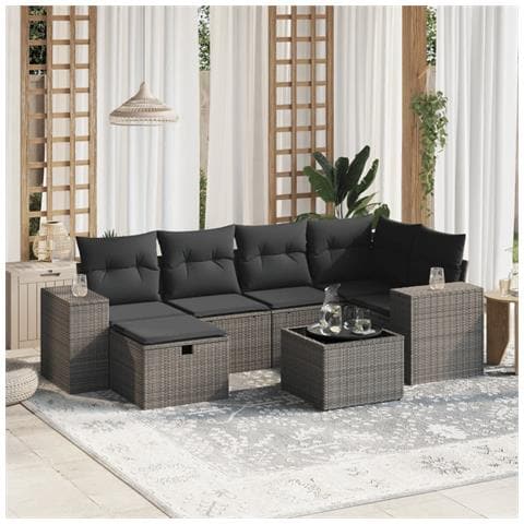 Set Divani da Giardino 7pz con Cuscini Grigio Chiaro Polyrattan - Foto 2